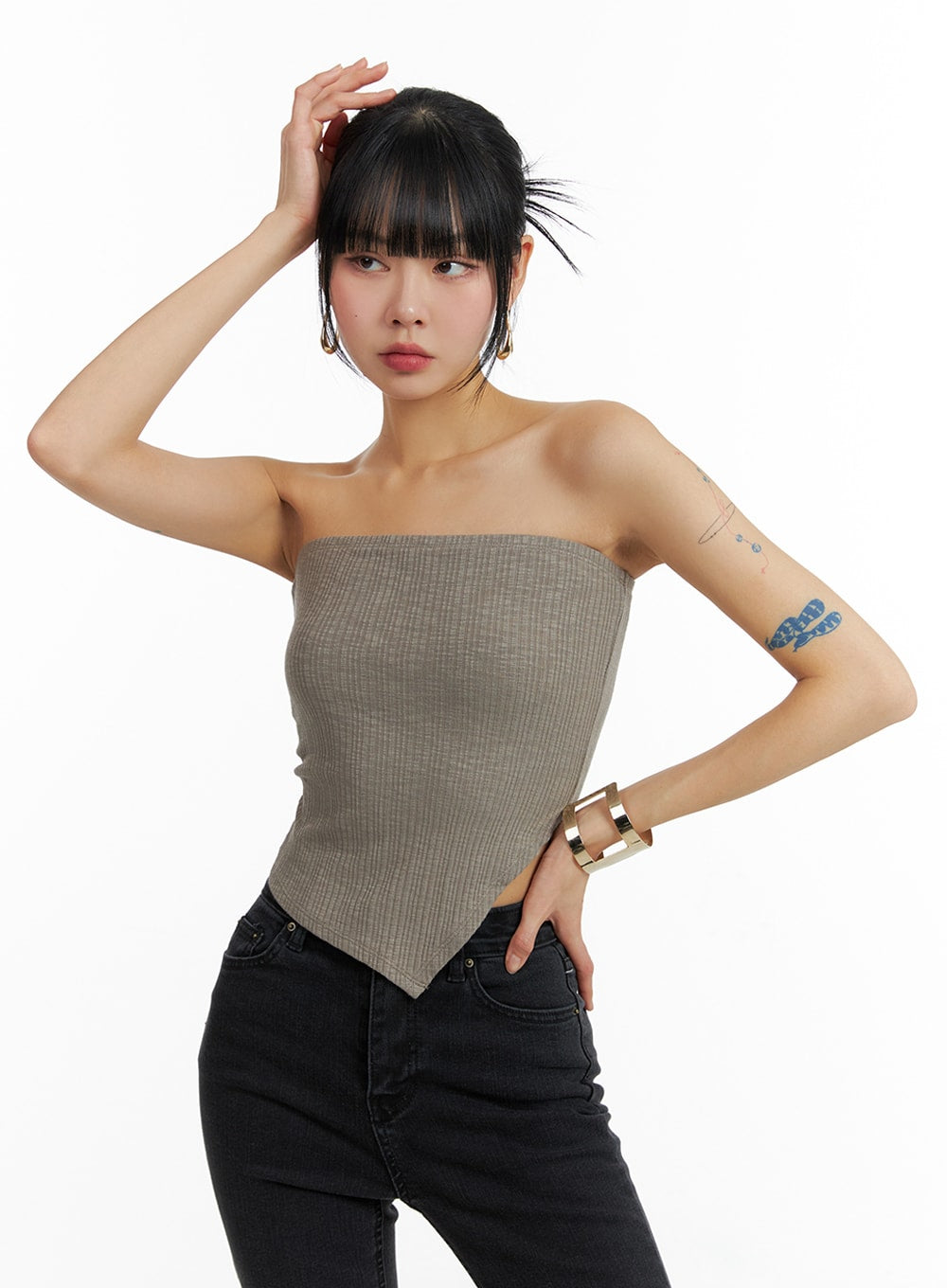 Ribbed Strapless Tube Crop Top IF402