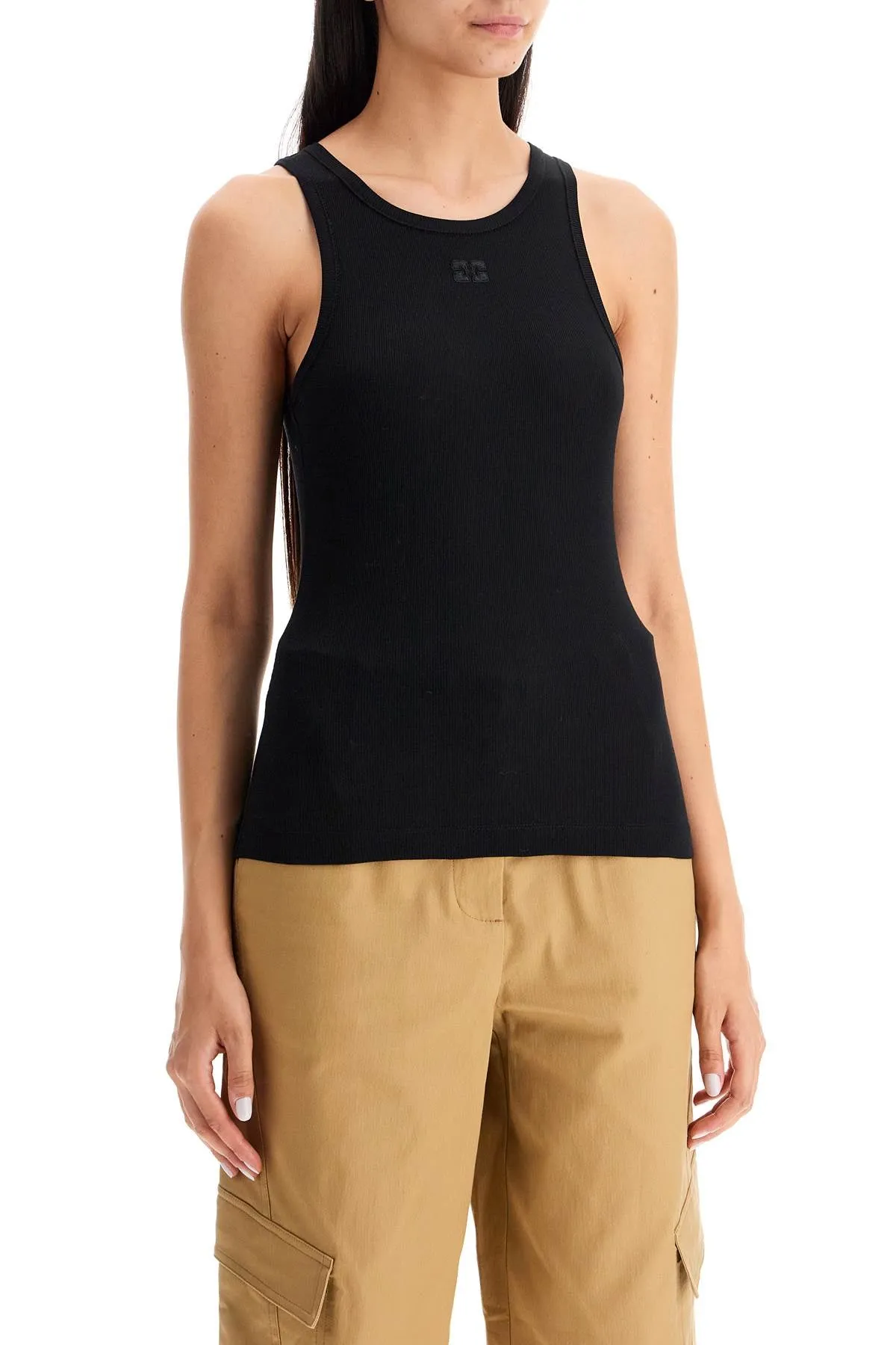 ribbed tank top with spaghetti T3898 BLACK