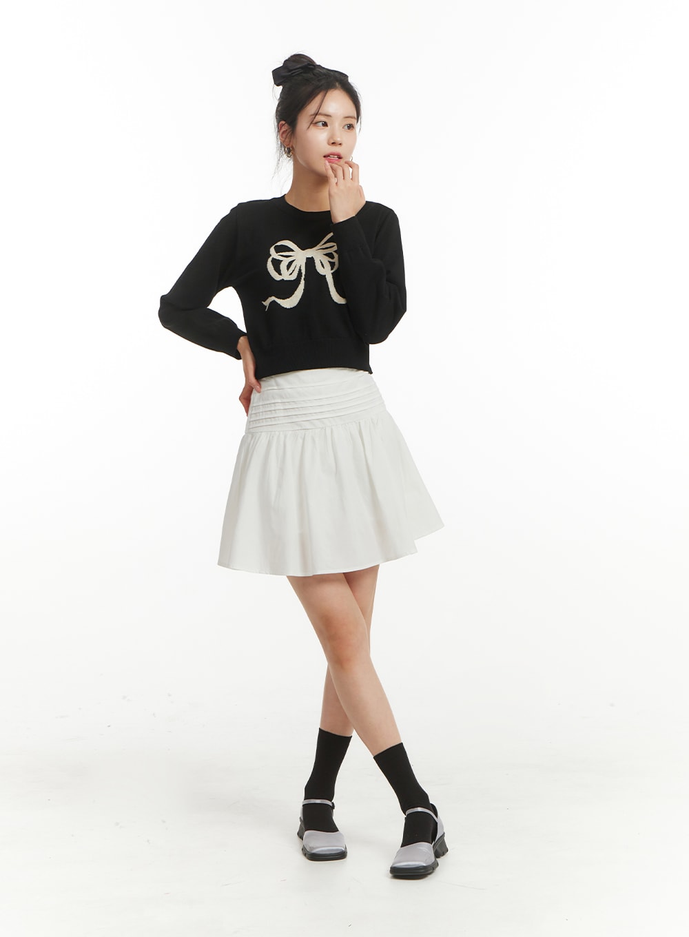 Ribbon Graphic Sweater Crop Top OM404