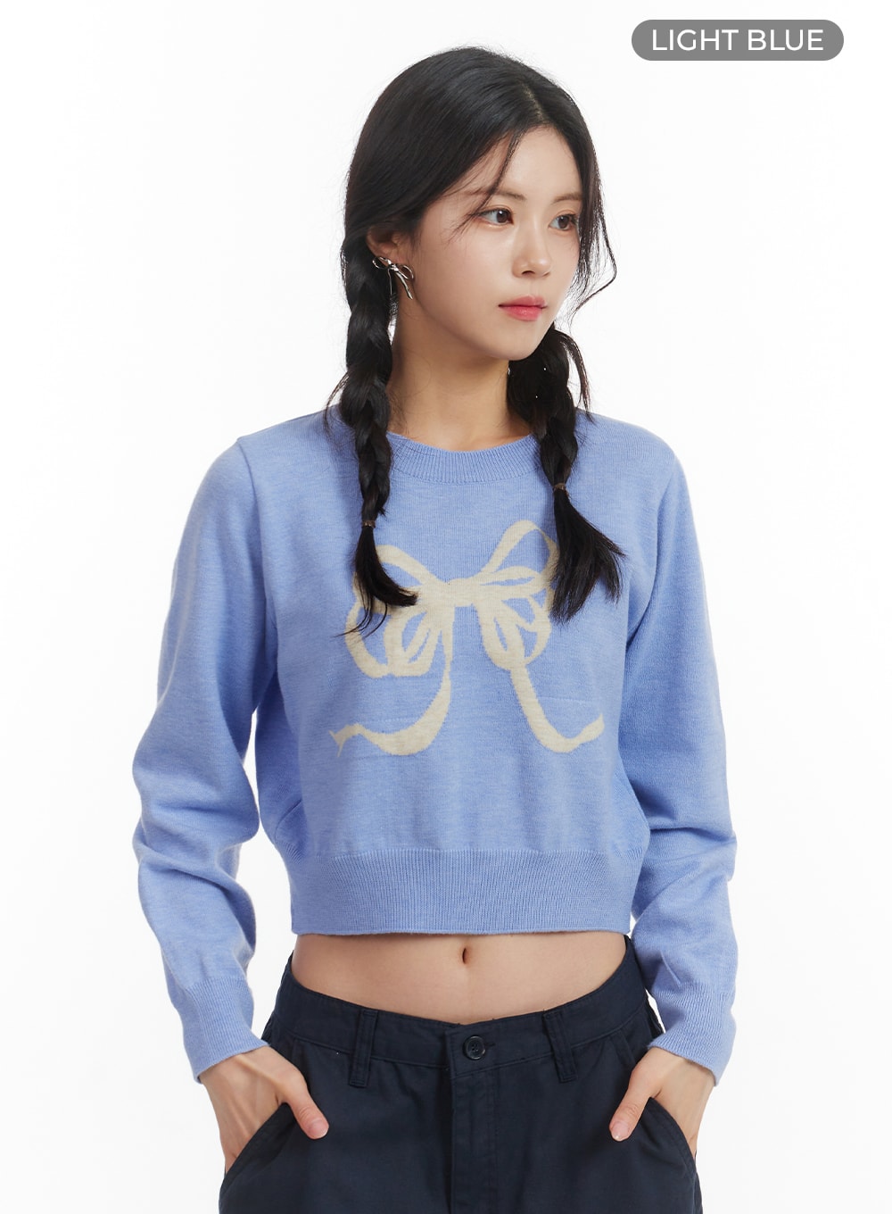 Ribbon Graphic Sweater Crop Top OM404