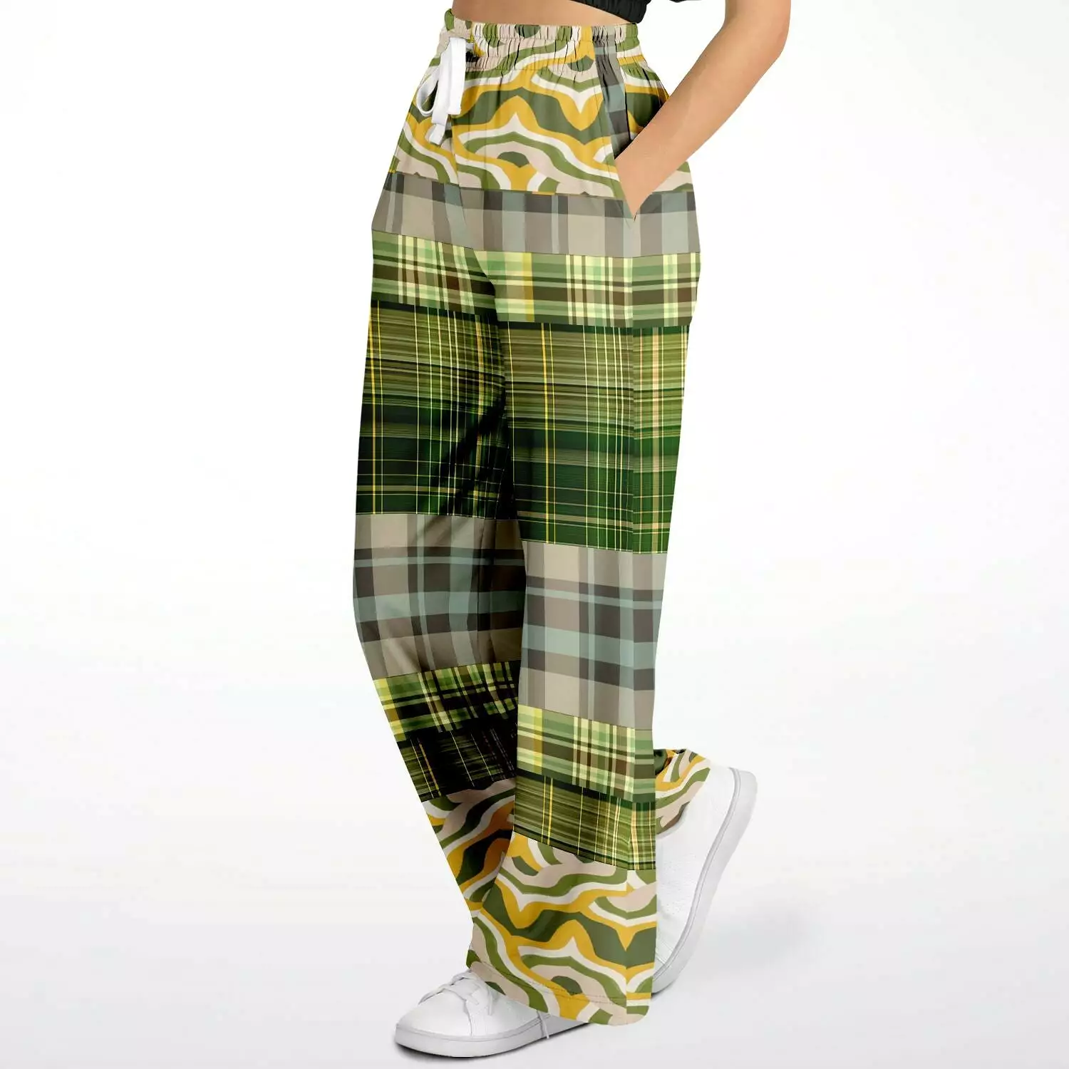 Rolling Green Plaid Eco-Poly Stretchy Phat Bellbottoms