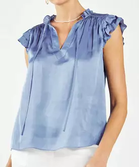 Ruffle Detail Smocked Back Blouse - Deep Periwinkle