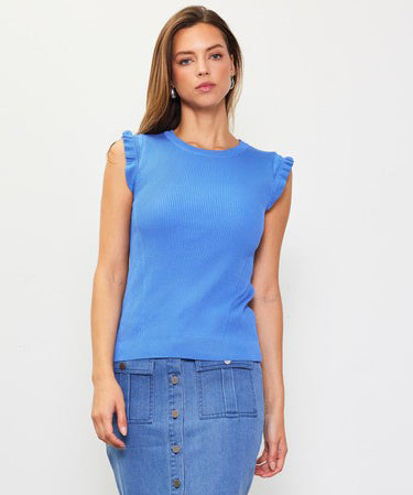 Ruffle Sleeve Knit Top - French Blue