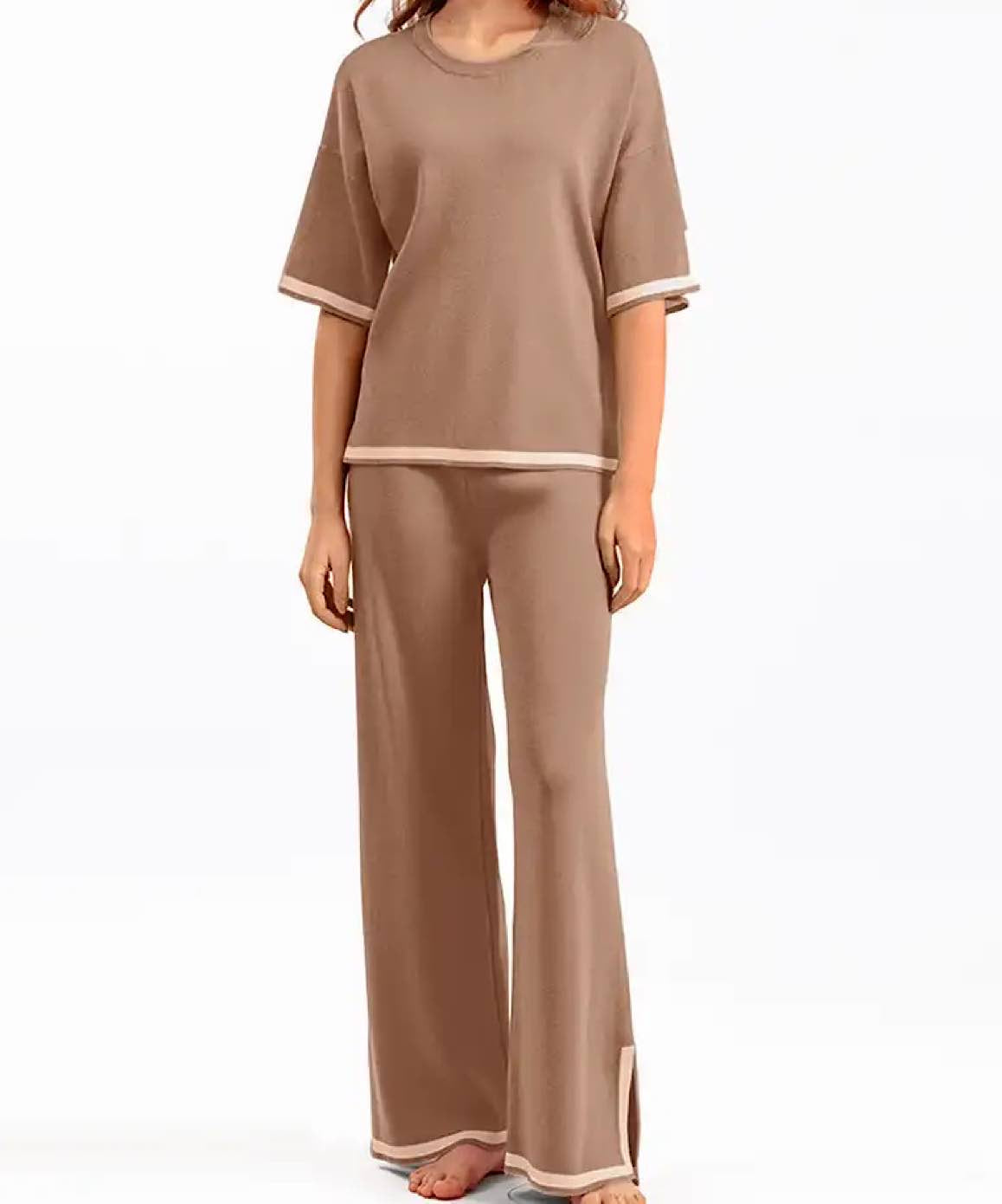 Scoop Neck And Cropped Pants Knit Loungewear Set