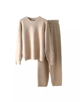 Scoop Neck Top And Pants Knit Set