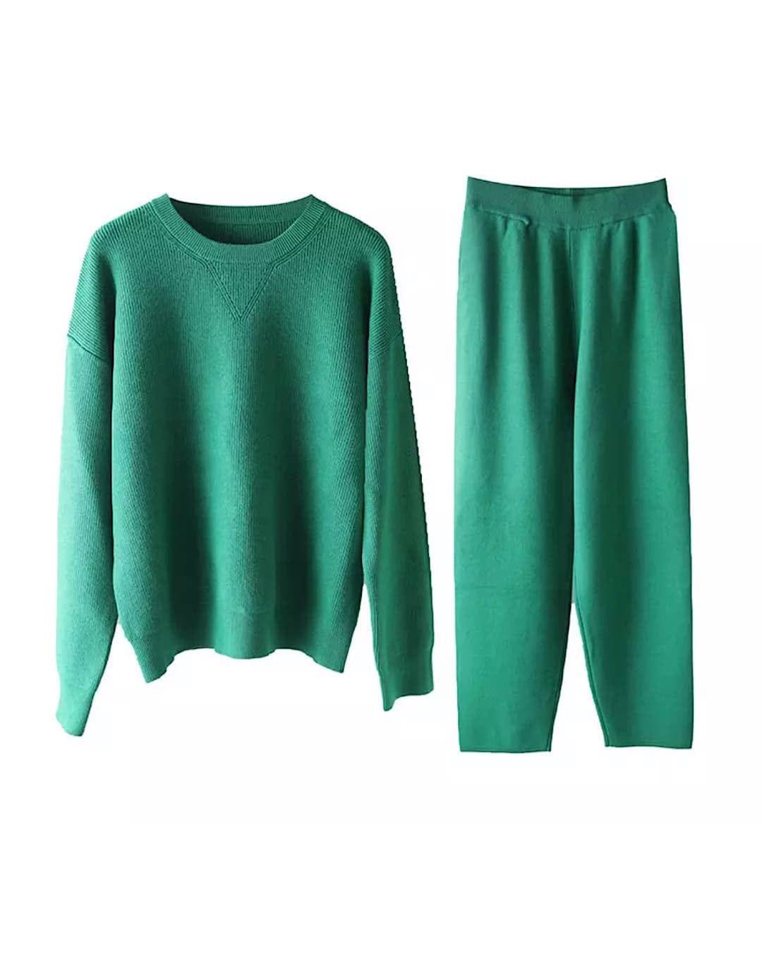 Scoop Neck Top And Pants Knit Set