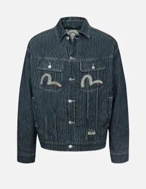 Seagull and Wheel of Wisdom Print Loose Fit Denim Jacket