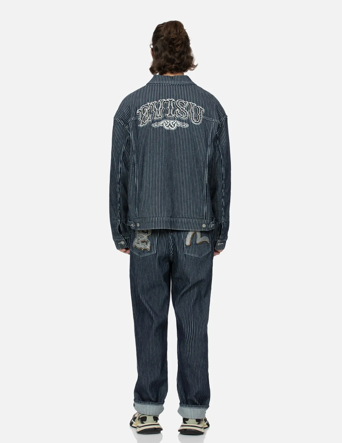 Seagull and Wheel of Wisdom Print Loose Fit Denim Jacket