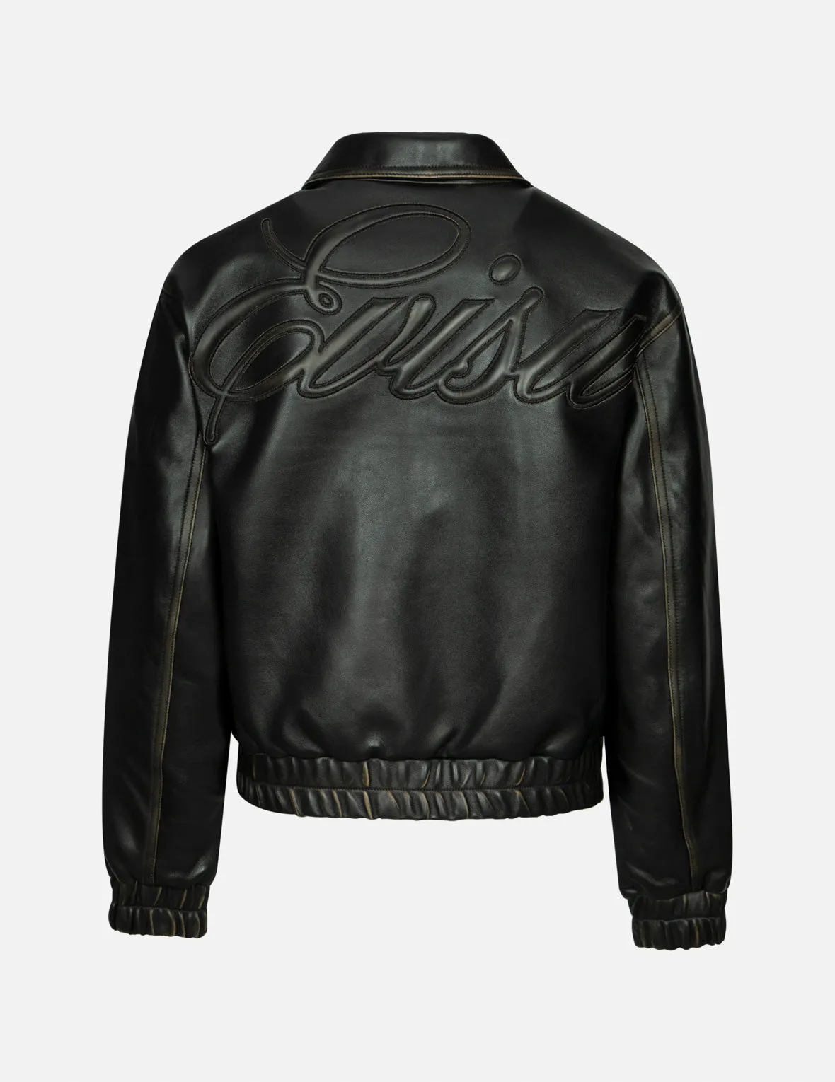 Seagull Embroidery and Logo Appliqué Fashion Fit Leather Jacket