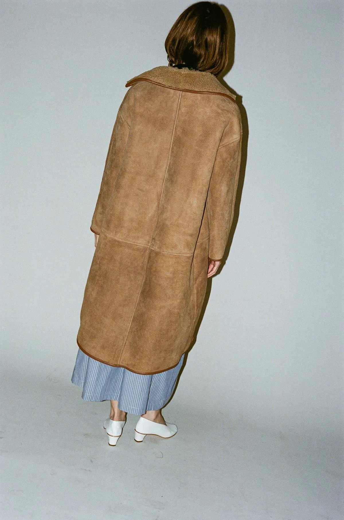 Sheepskin Suede Curly Roo Coat - Tan