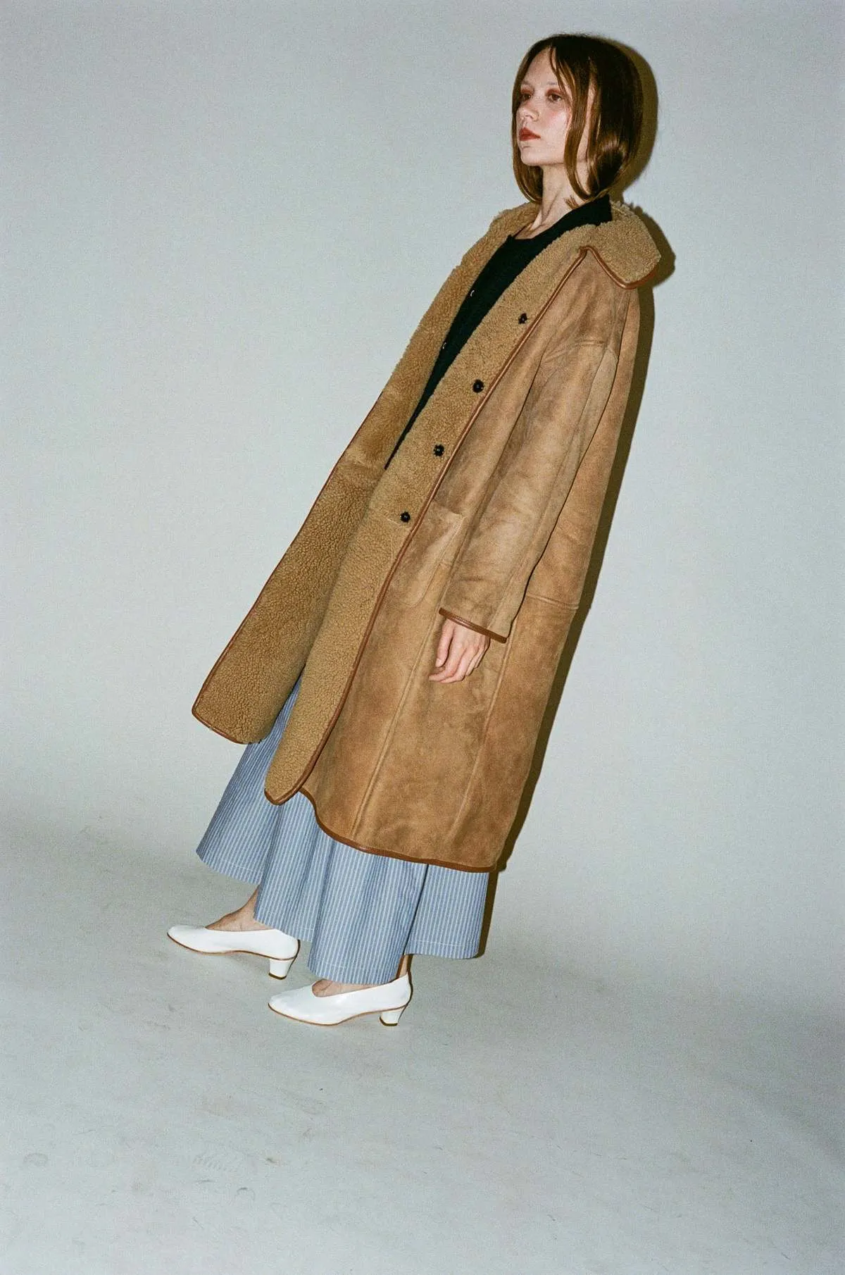 Sheepskin Suede Curly Roo Coat - Tan