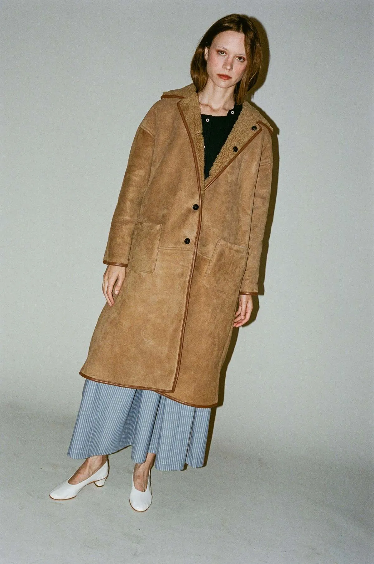 Sheepskin Suede Curly Roo Coat - Tan