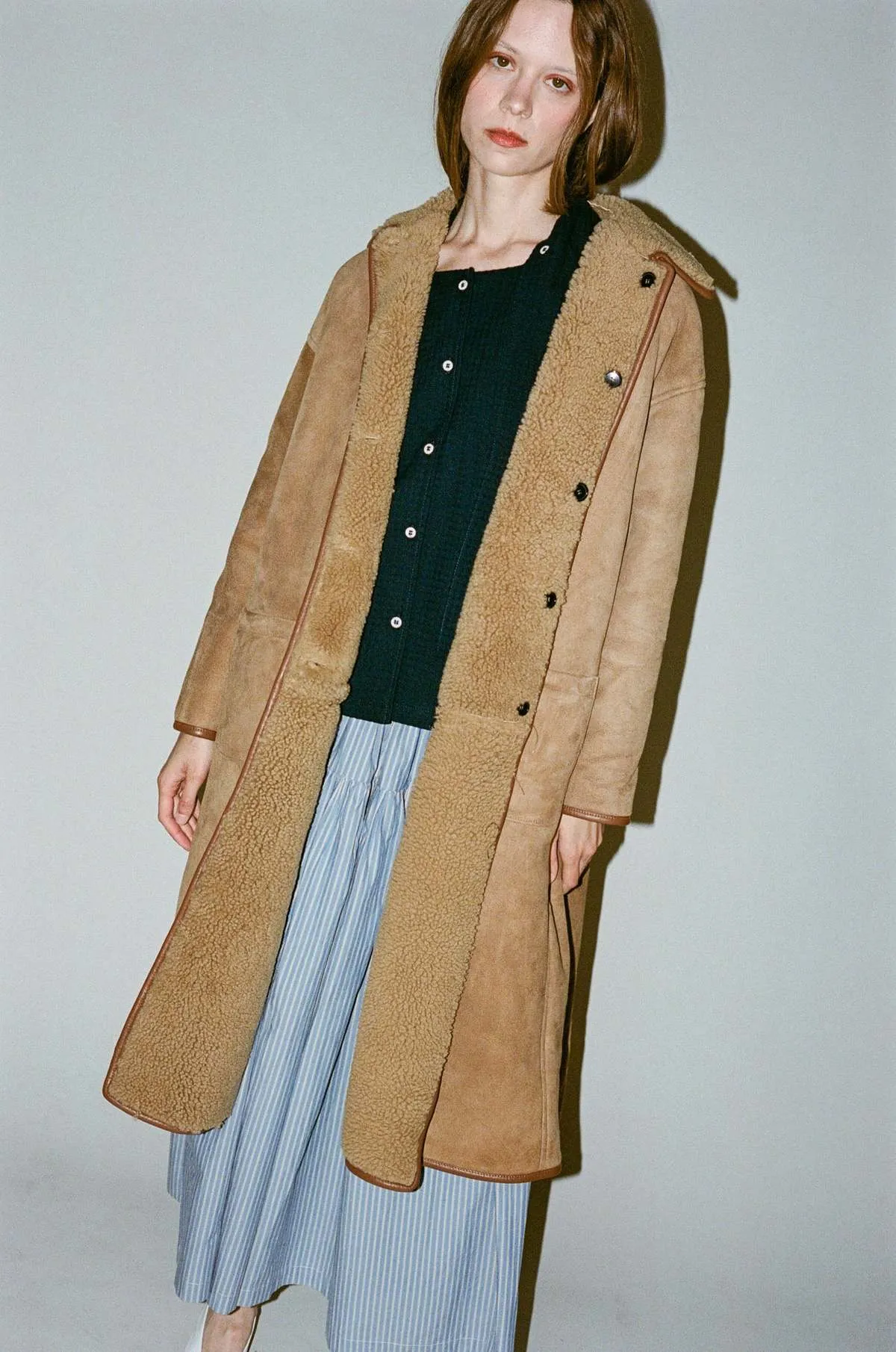 Sheepskin Suede Curly Roo Coat - Tan