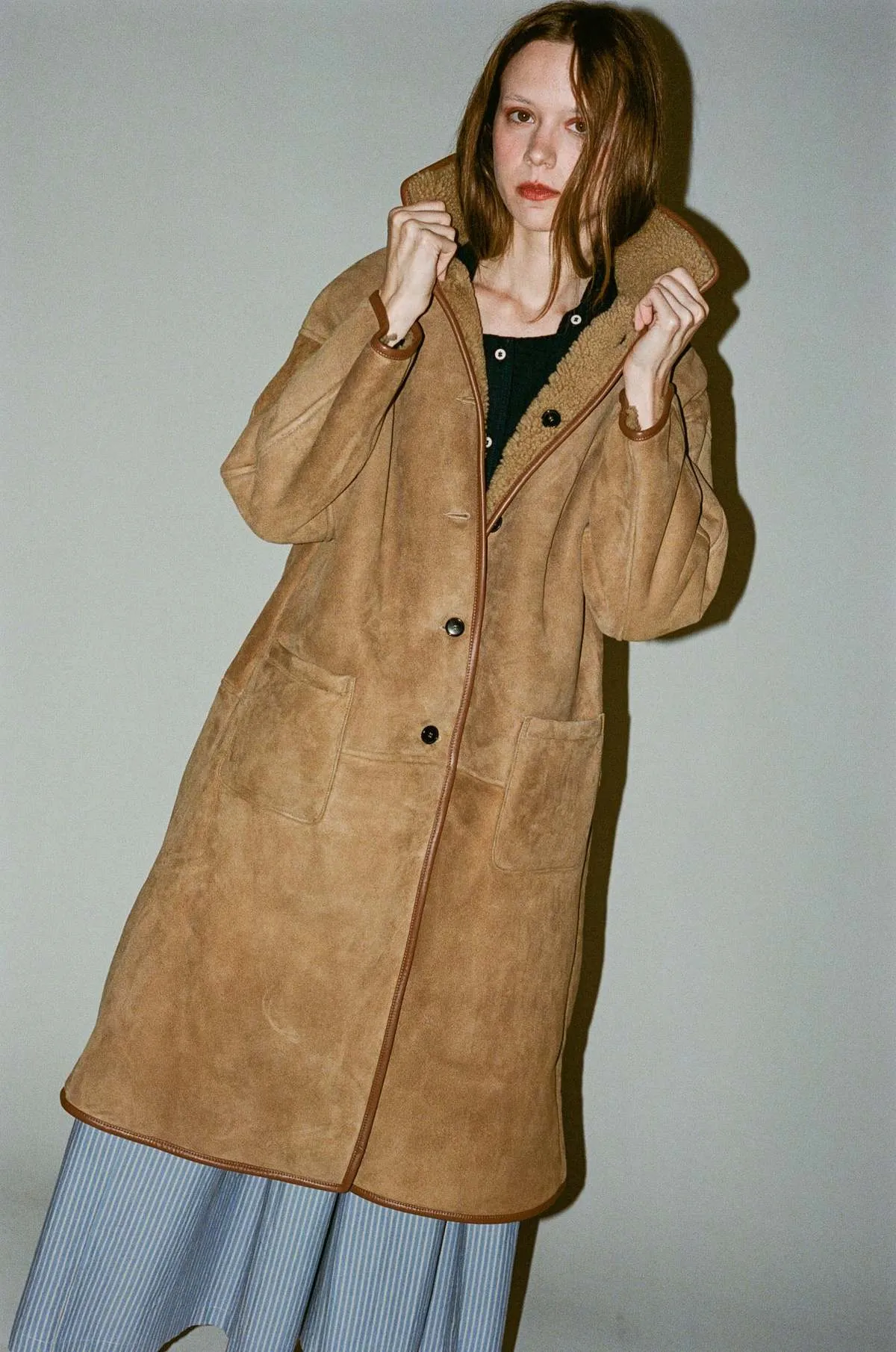 Sheepskin Suede Curly Roo Coat - Tan