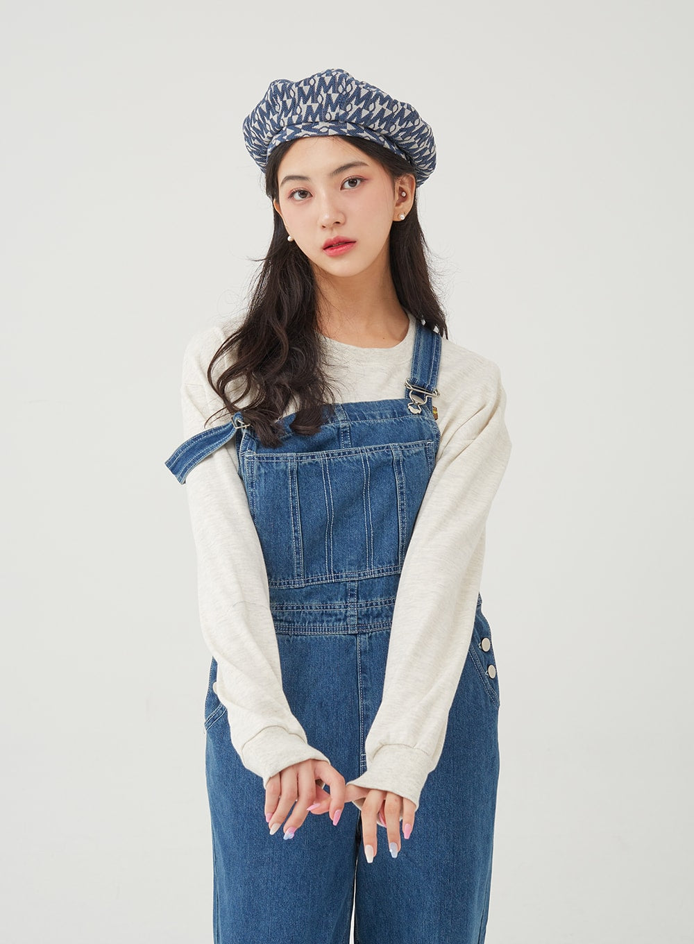 Side Button Denim Overall Pants BG24