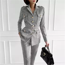 Slim Fit Plaid Women Pantsuit