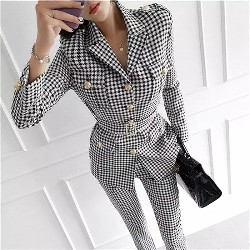 Slim Fit Plaid Women Pantsuit