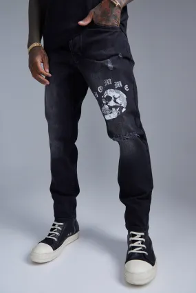 Slim Rigid Homme Skull Print Jeans | boohooMAN UK