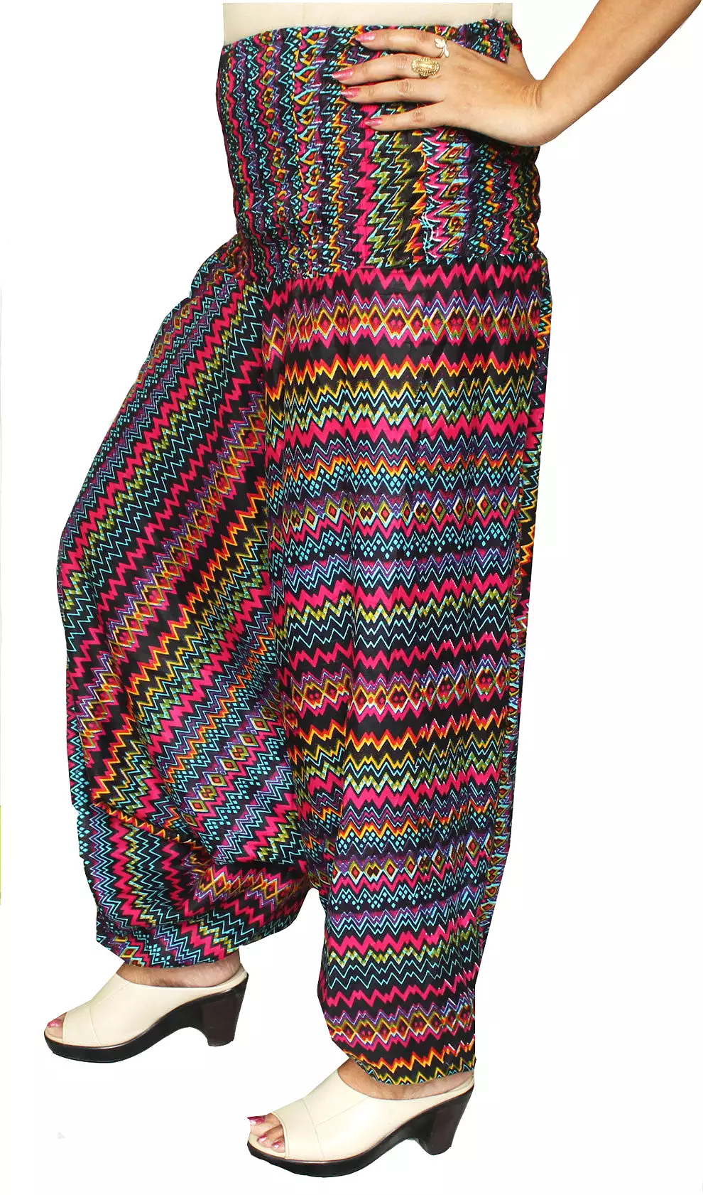 Smocked Waist Hippie Rayon Womens Harem Pants (Multicolor)