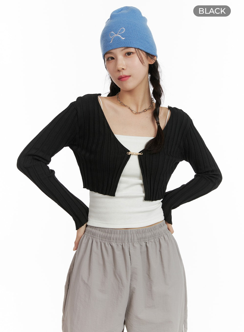 Solid Ruffle Hem Cropped Cardigan OM421