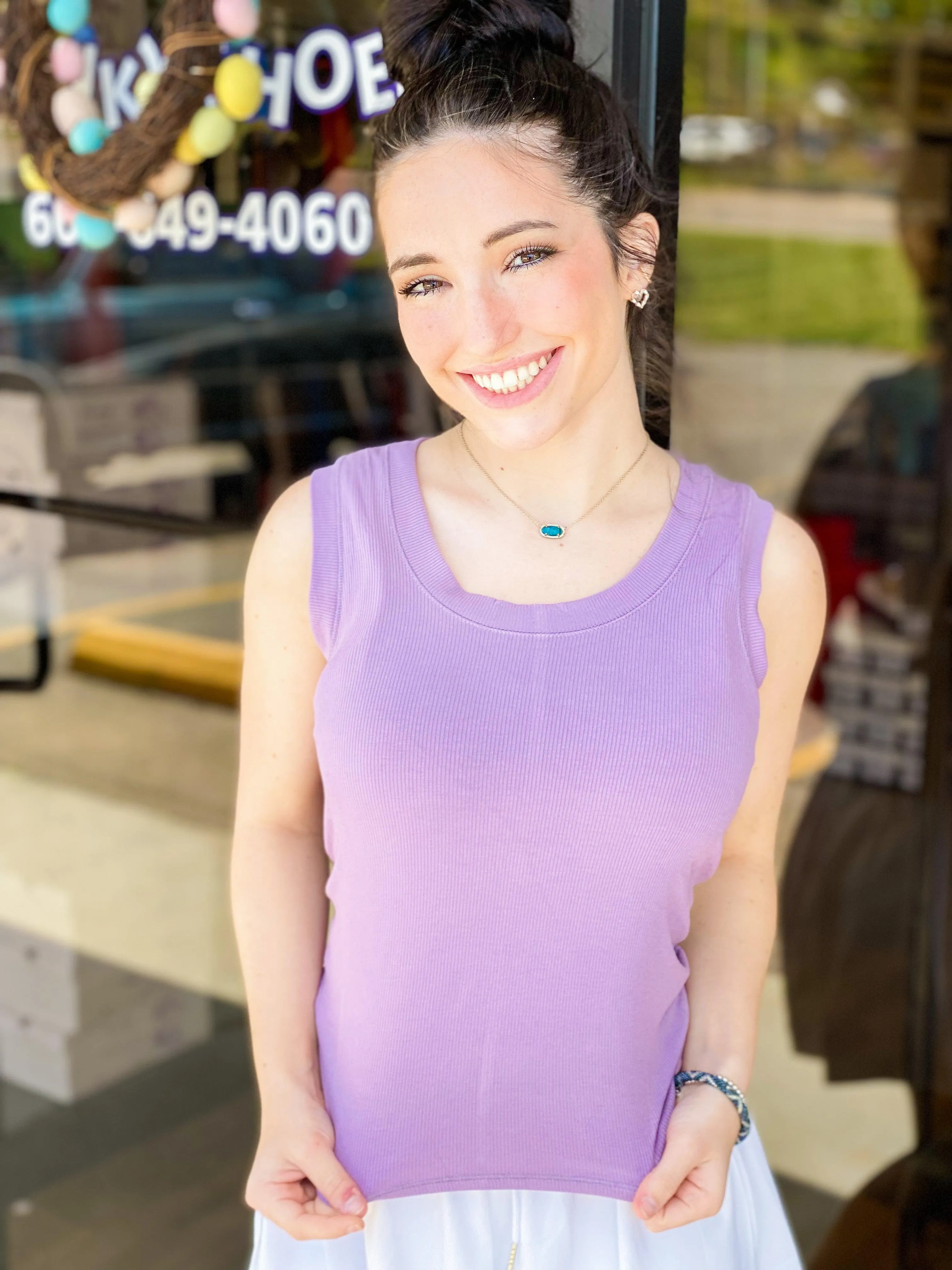 SPRING TIME RIBBED TANK TOP-LAVENDER