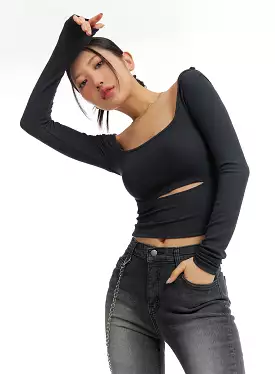 Square Neck Cut Out Crop Top IM405