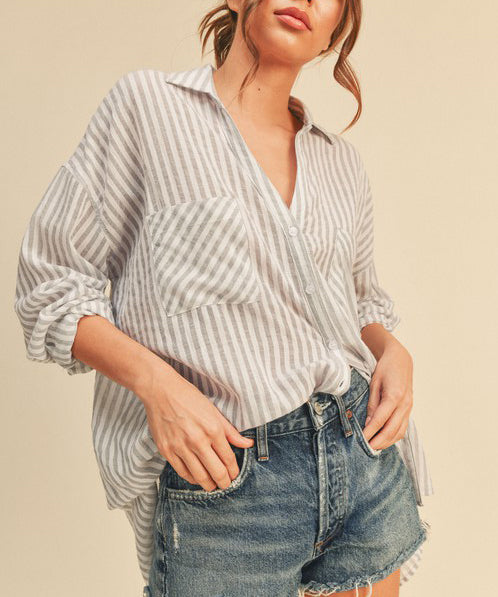 Striped Button Down Shirt - Grey