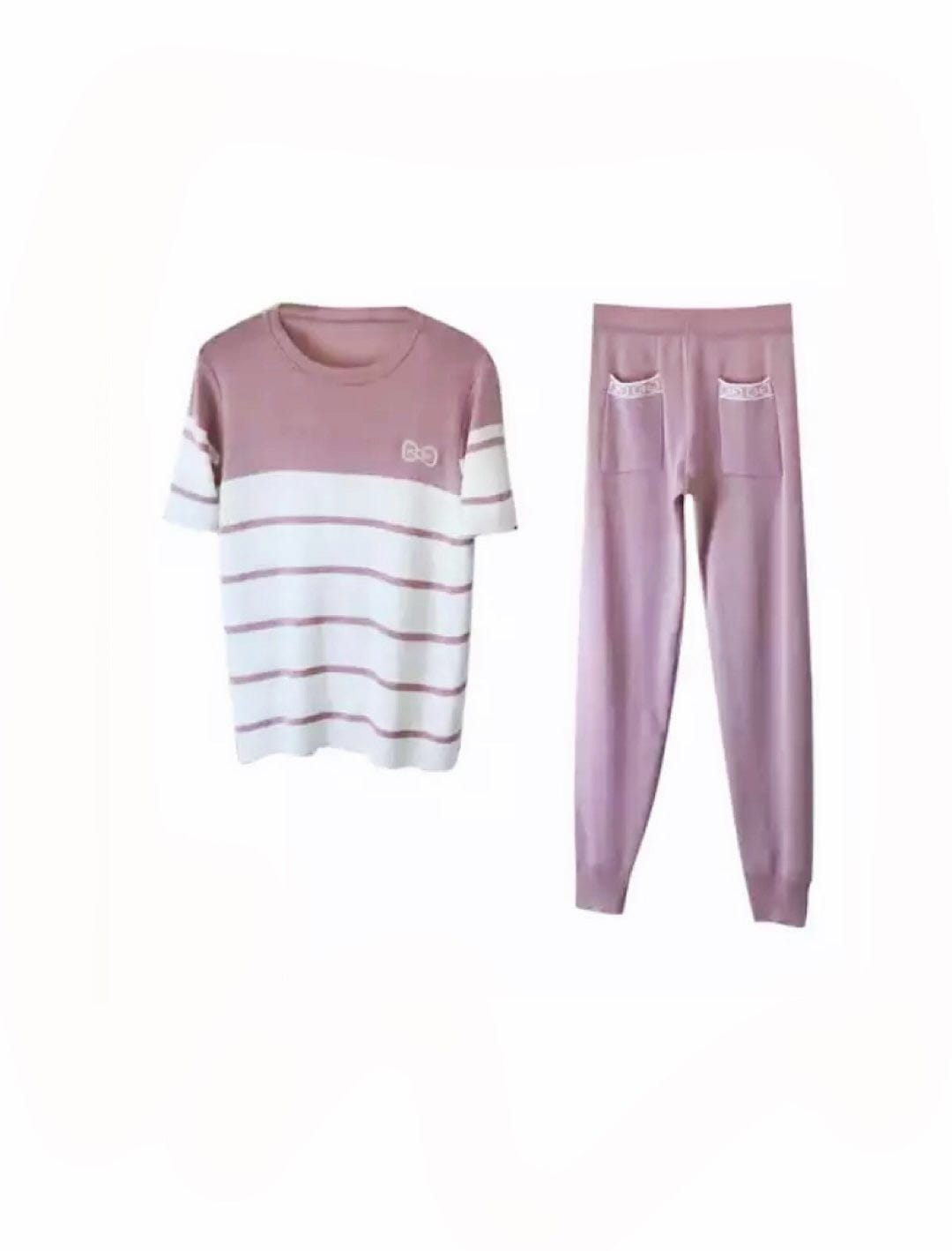 Striped Short Sleeve Top Pants Knit Set