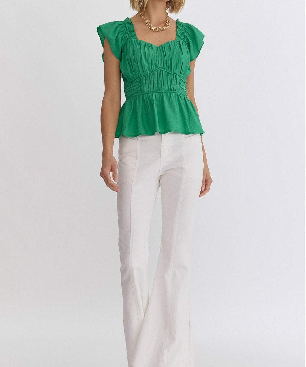 Sweetheart Neck Peplum Top - Green