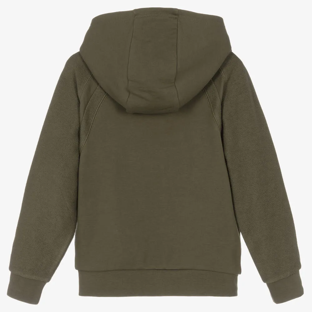 Teen Boys Green Cotton Zip-Up Hoodie