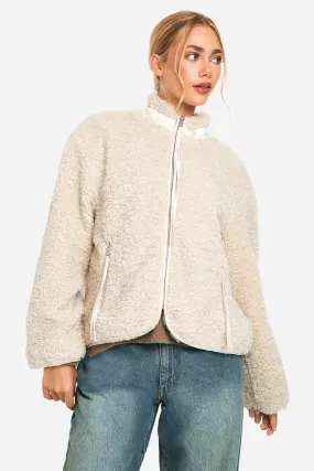 Textured Teddy Funnel Neck Jacket