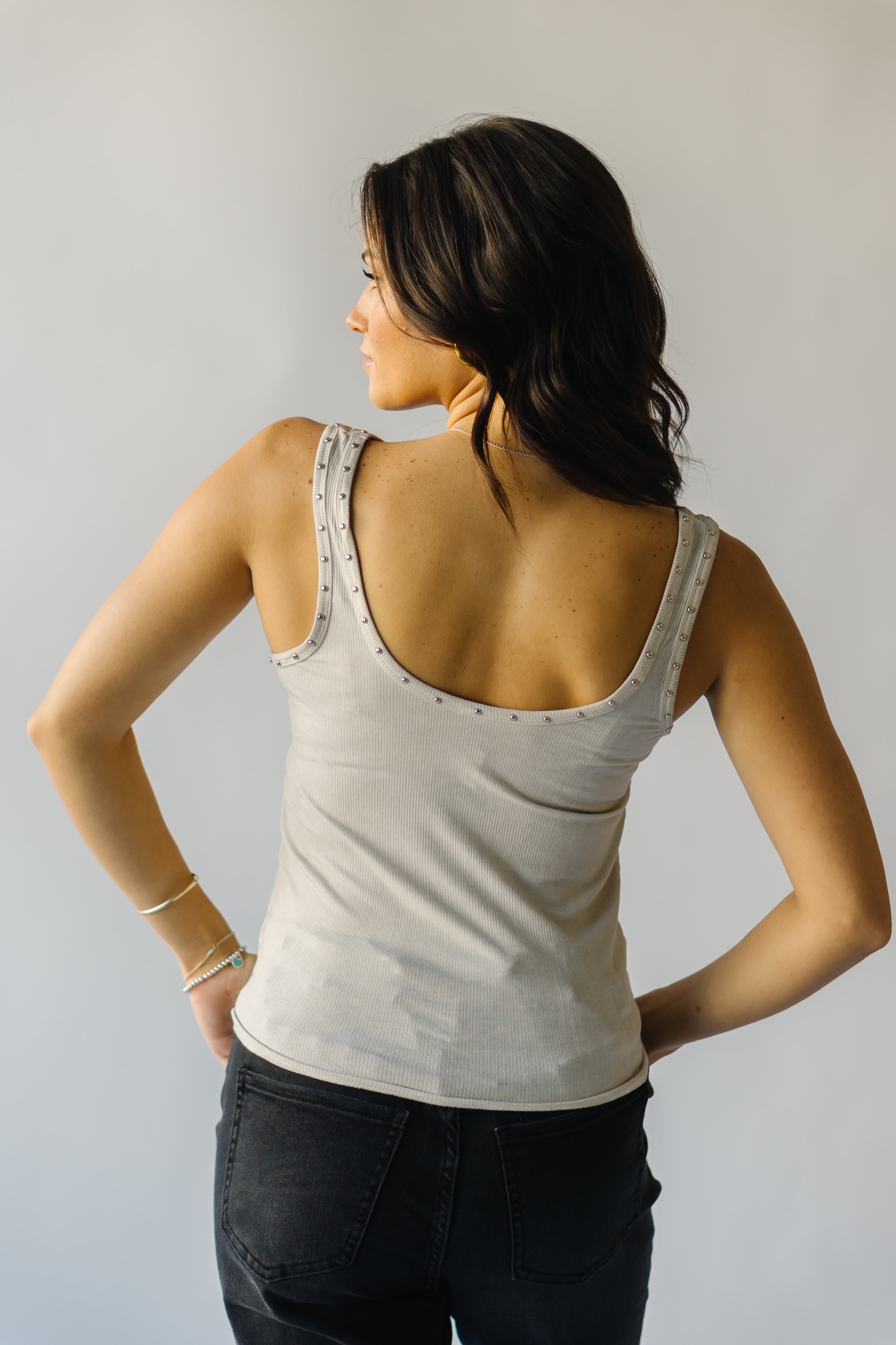 The Eaton Ribbed Metallic Tank in White Dove