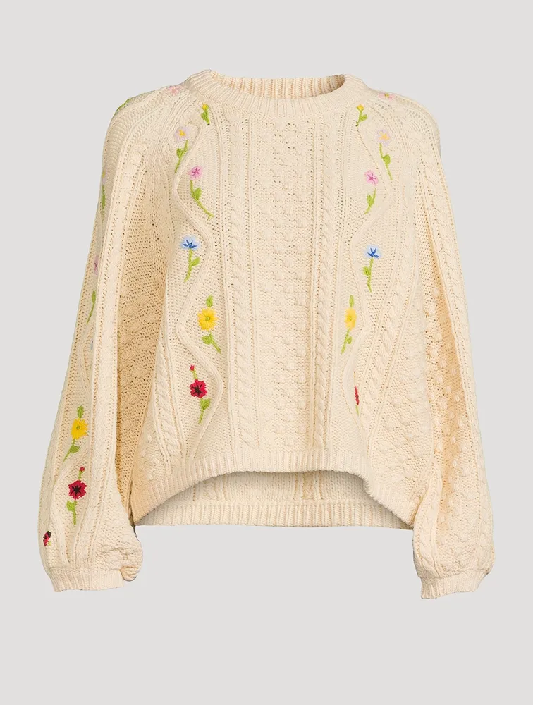 THE GREAT The Floral Cable Sweater