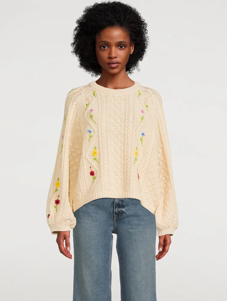 THE GREAT The Floral Cable Sweater