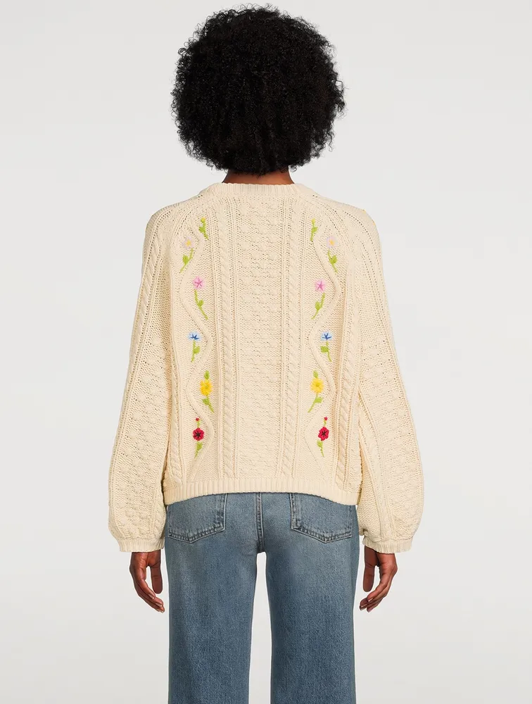 THE GREAT The Floral Cable Sweater