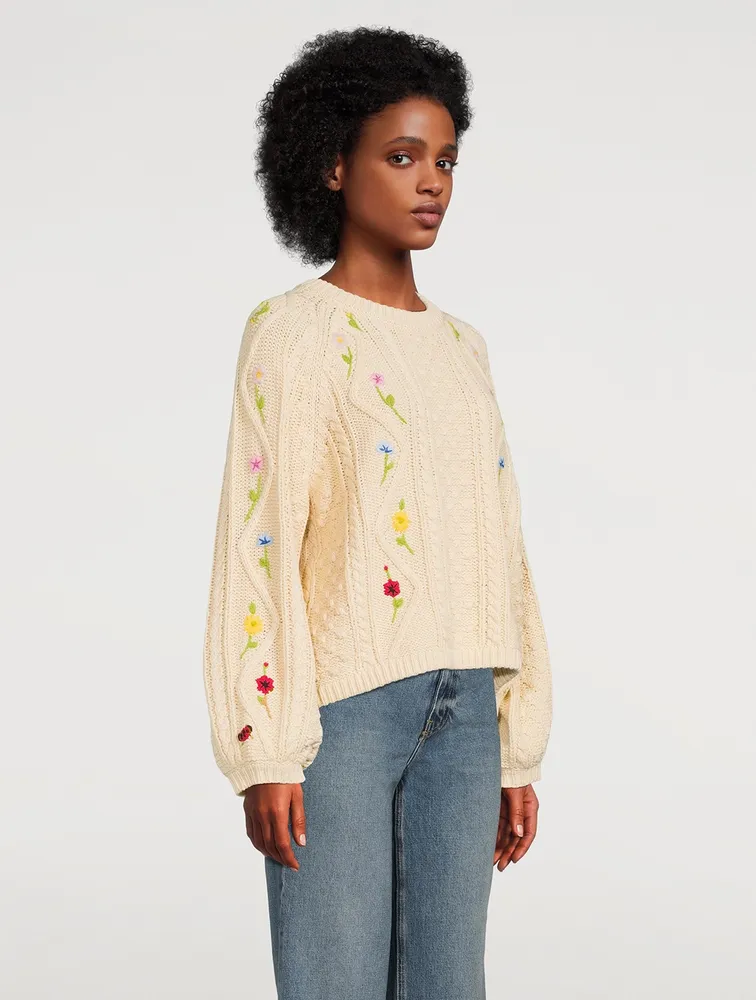 THE GREAT The Floral Cable Sweater