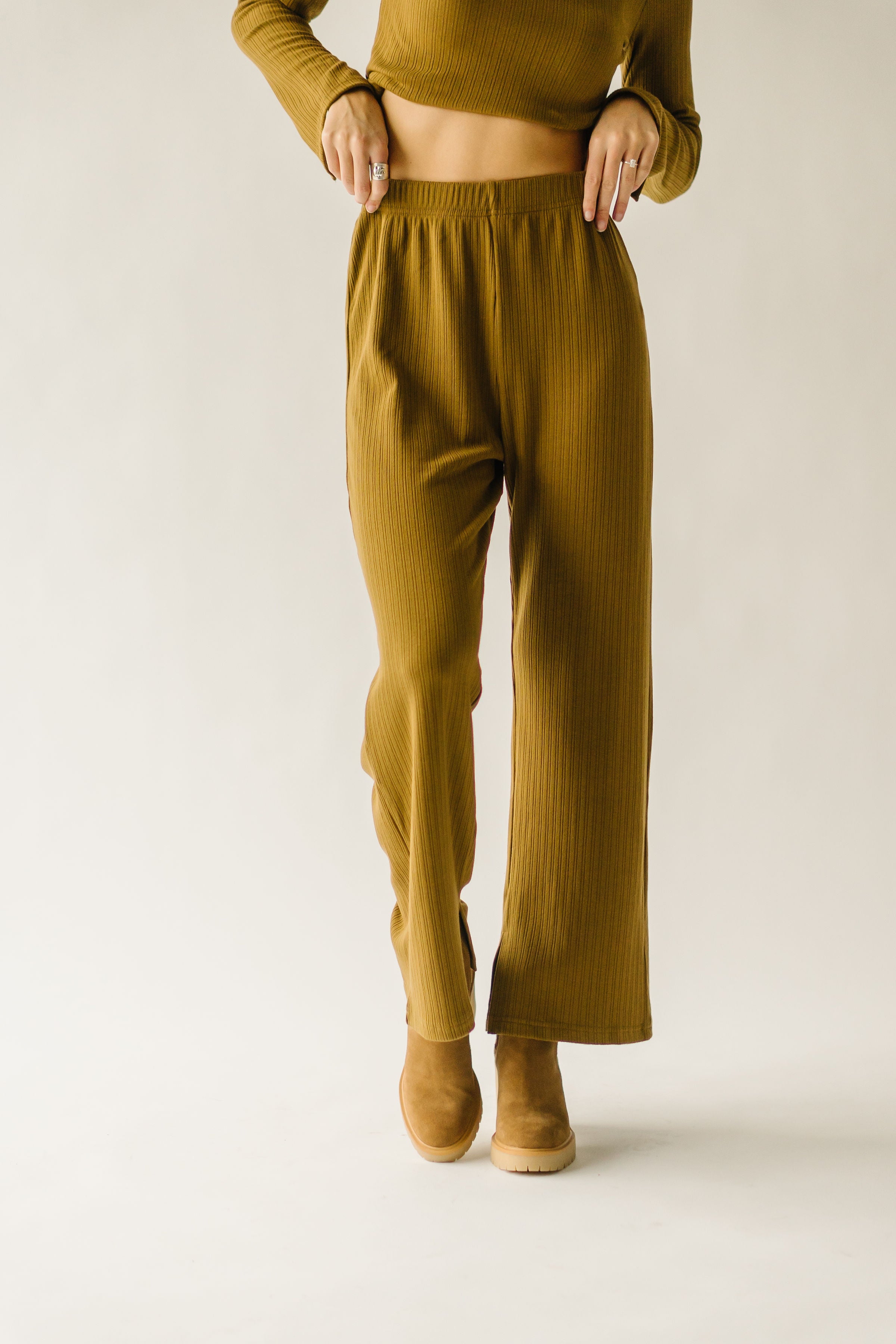 The LaBeouf Ribbed Straight Leg Pants in Golden Olive