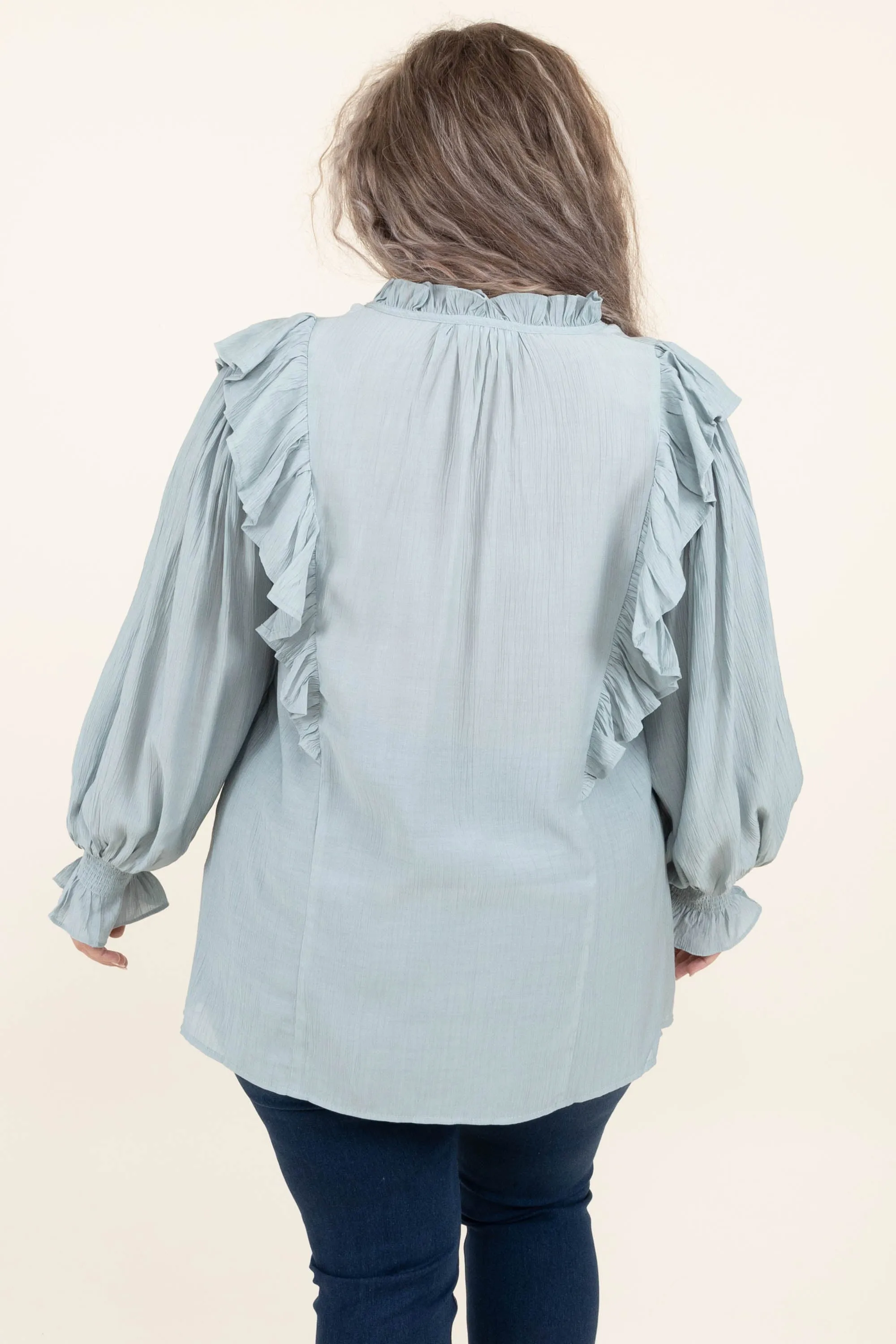 To The Moon For You Blouse, Dusty Blue