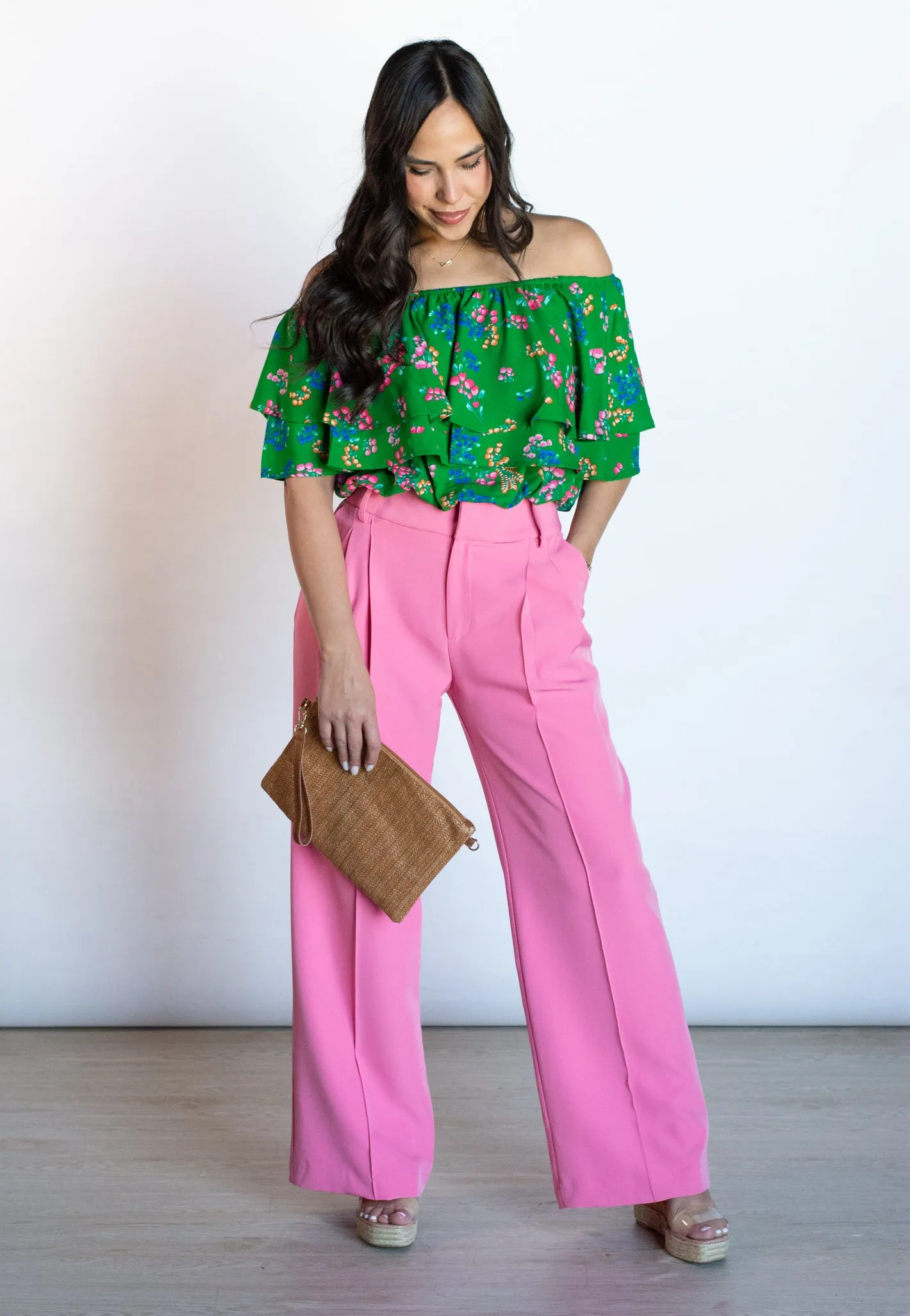 Tropical Blooms Off Shoulder Ruffle Floral Top