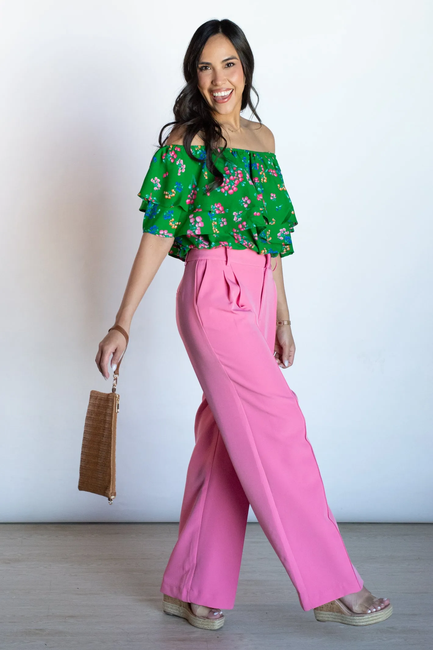 Tropical Blooms Off Shoulder Ruffle Floral Top