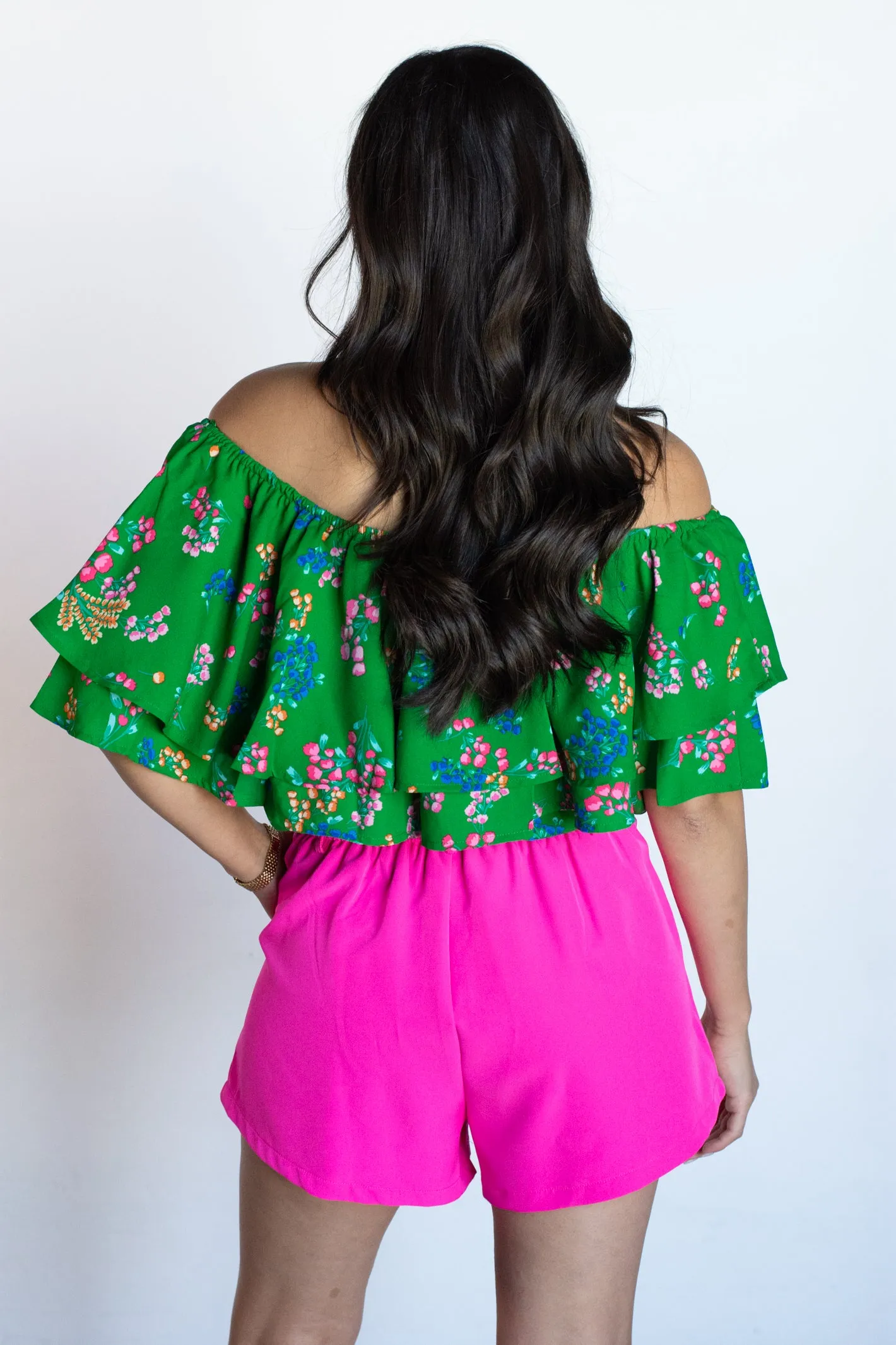 Tropical Blooms Off Shoulder Ruffle Floral Top