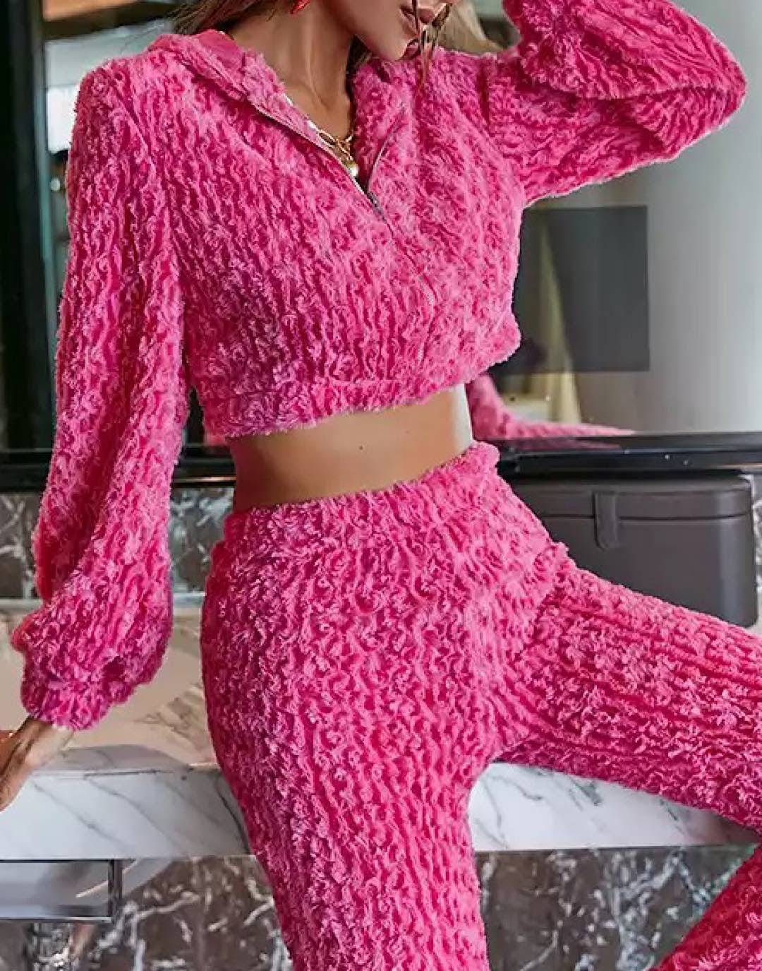 Two Piece Fleece Pants Set In Pink