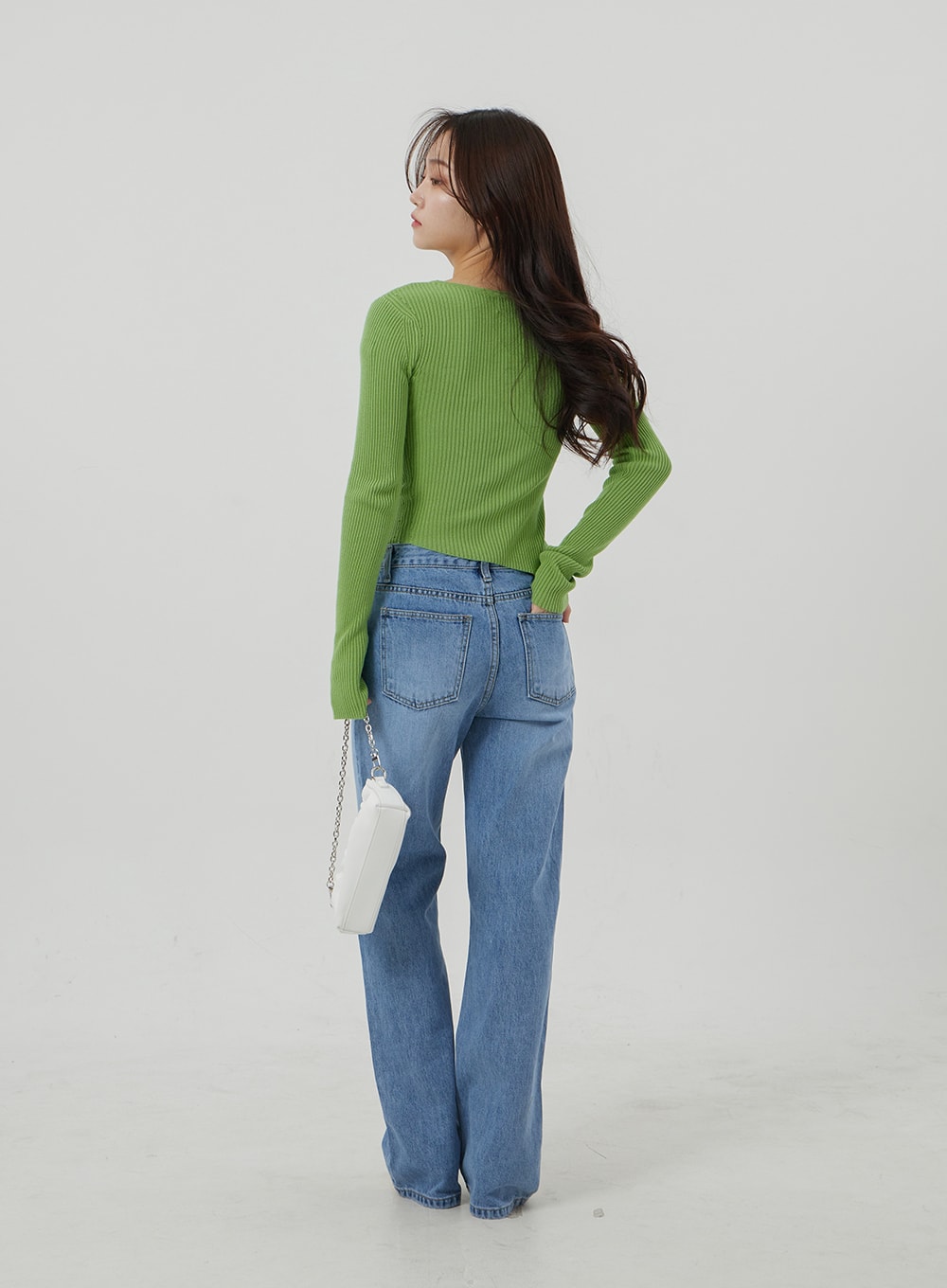 Unbalanced Ribbed Knit Button Cropped Top OJ319