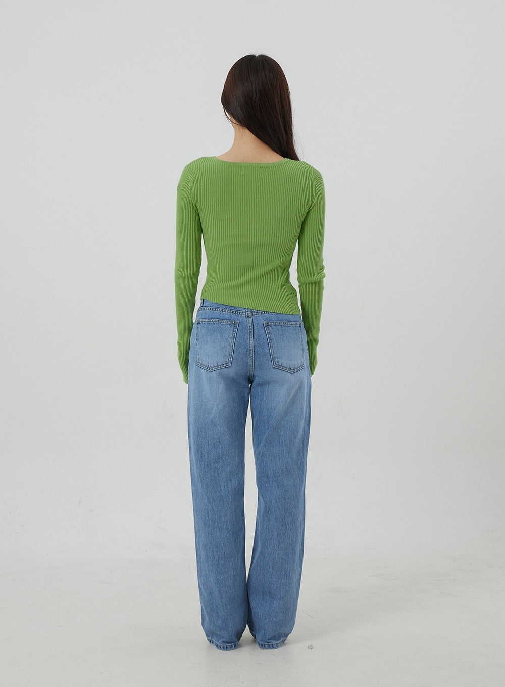 Unbalanced Ribbed Knit Button Cropped Top OJ319