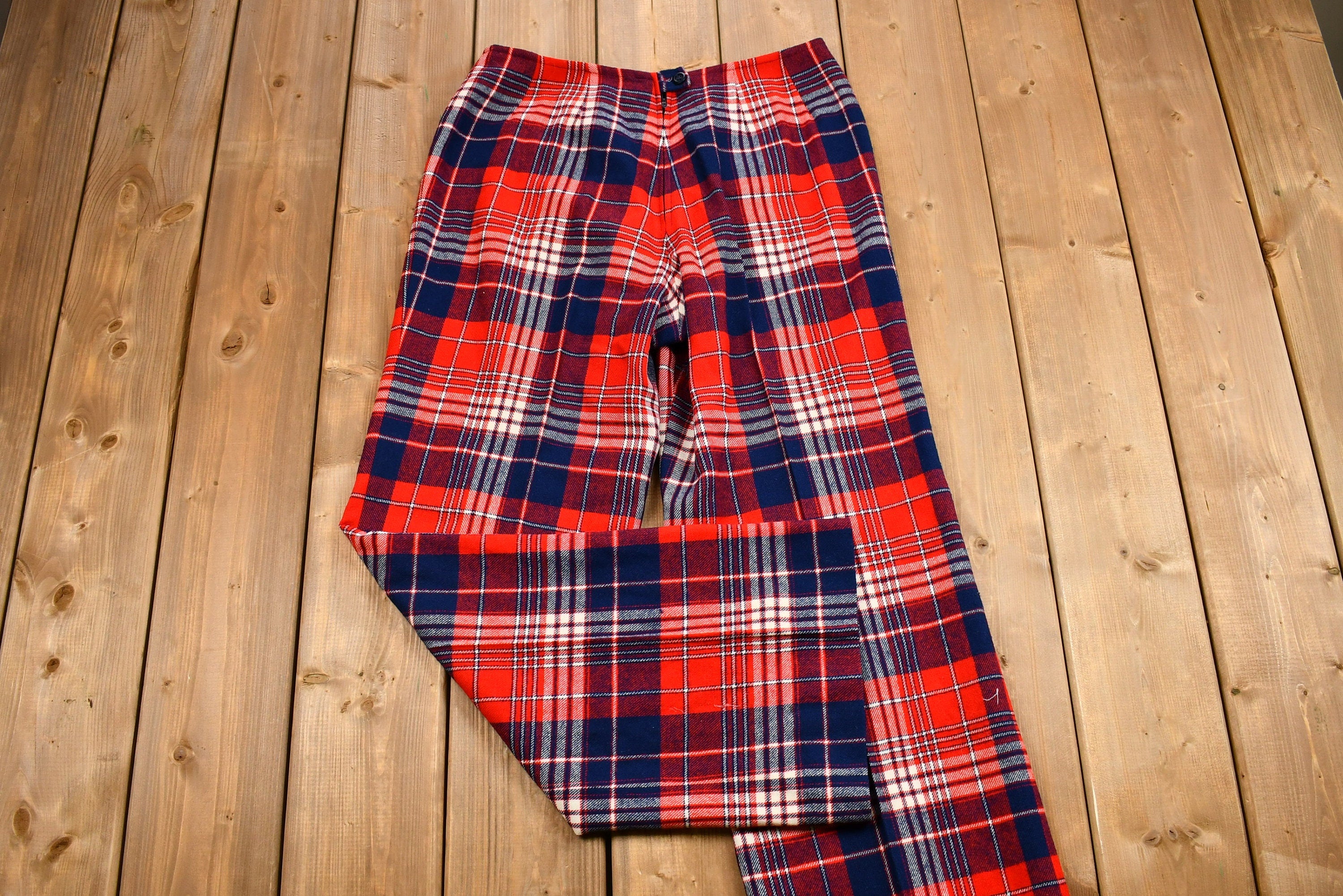 Vintage 1960s Distressed Pendleton Wool Plaid Flare Pants / Size 31 / True Vintage / Bottoms / Vintage Pants / Retro Style / Mad