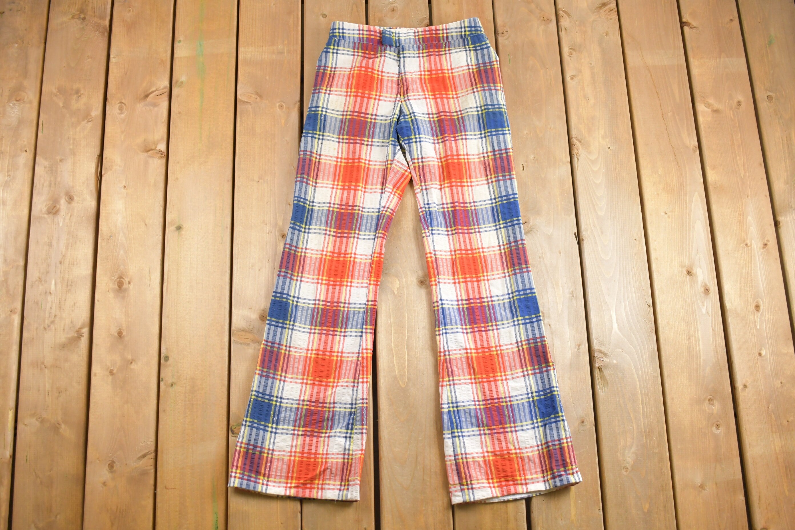 Vintage 1970s Flared Plaid Pants Size 28 x 30.5 / Flared Trousers / 70s Flares / Streetwear / Made In USA / True Vintage Flares