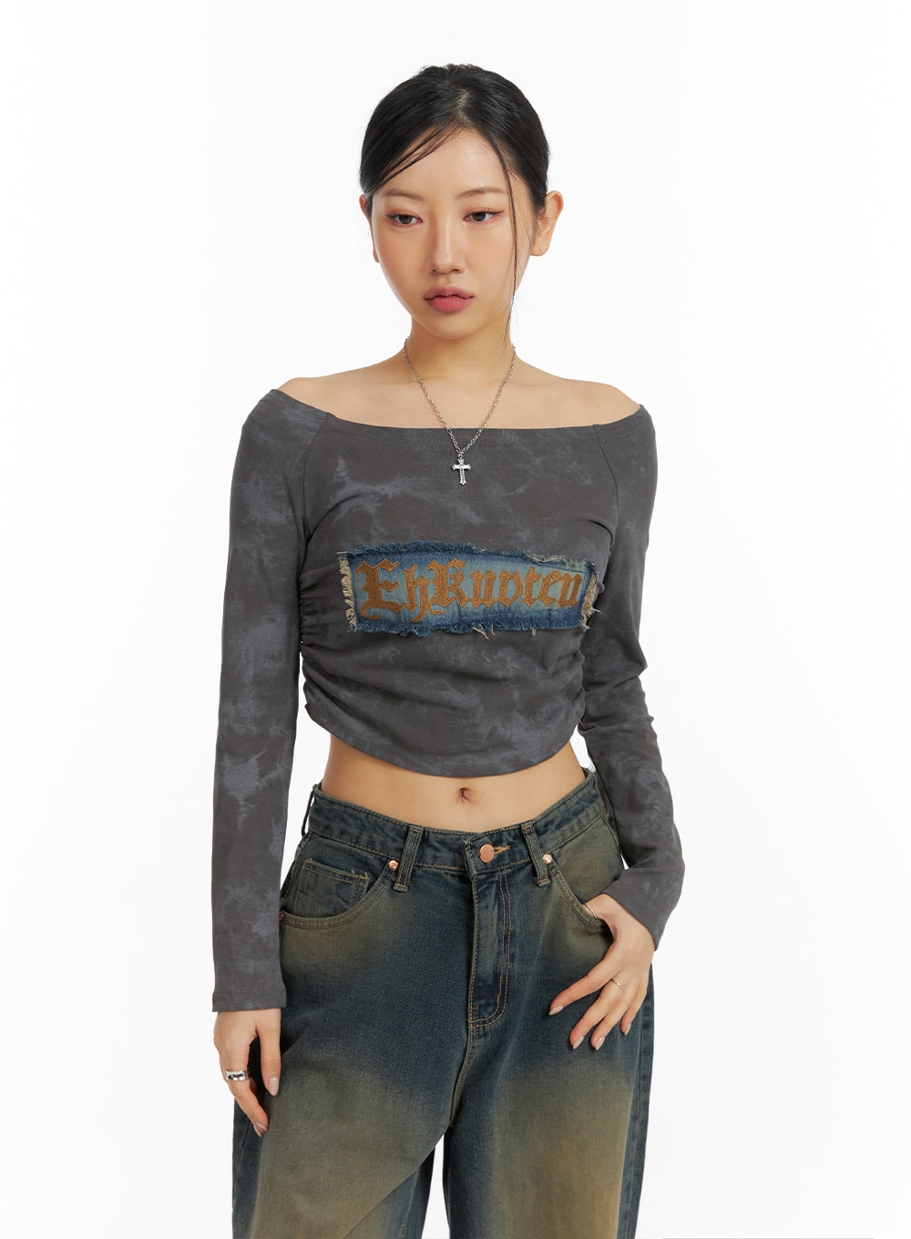 Vintage Washed Shirred Crop Top CF420