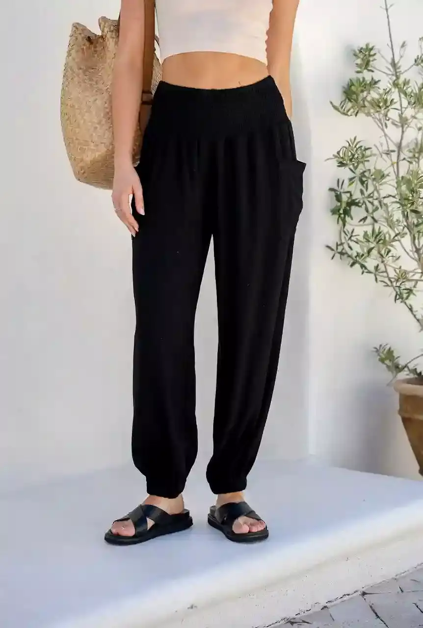 Weekend Linen Harem Pants - Black