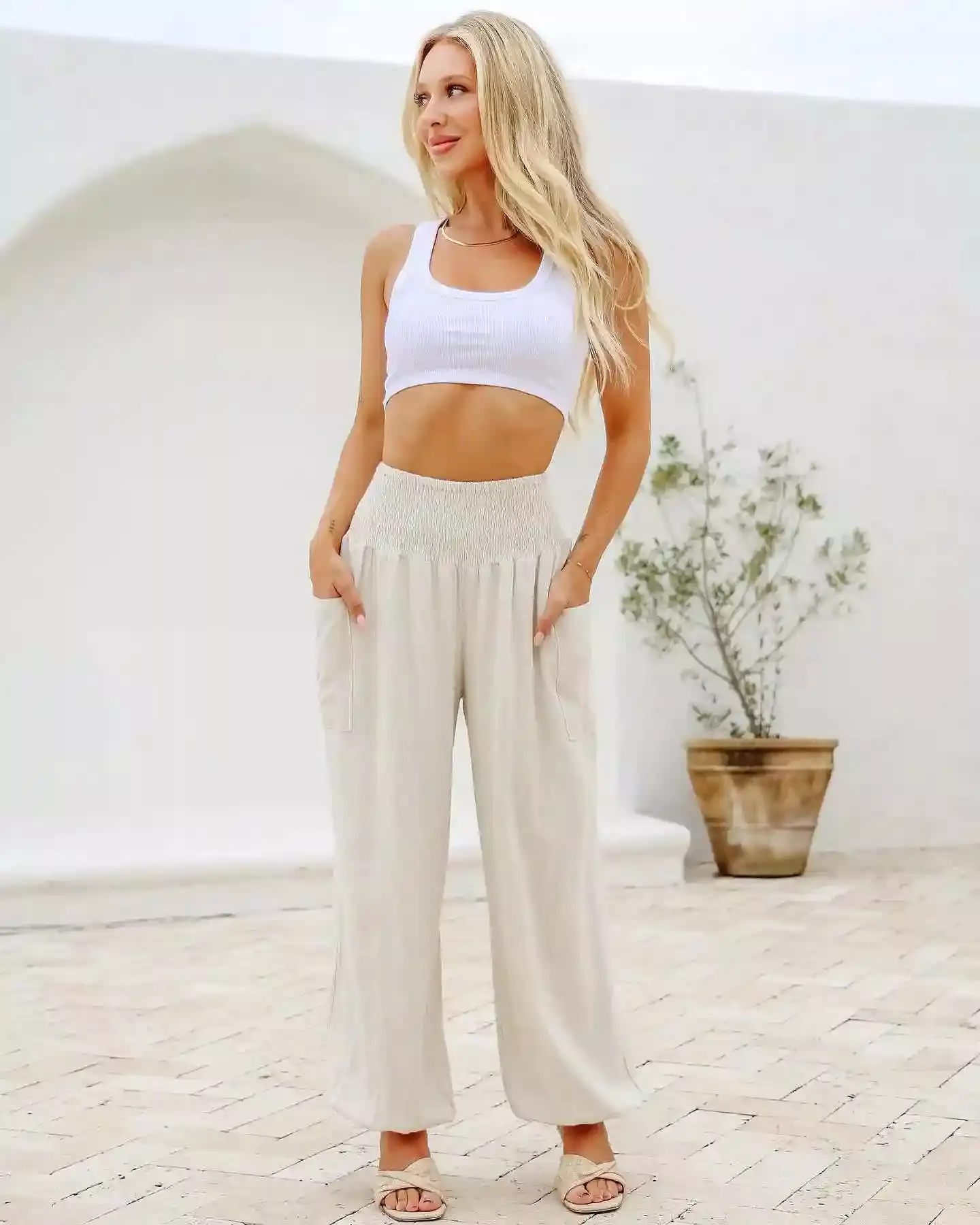 Weekend Linen Harem Pants - Natural