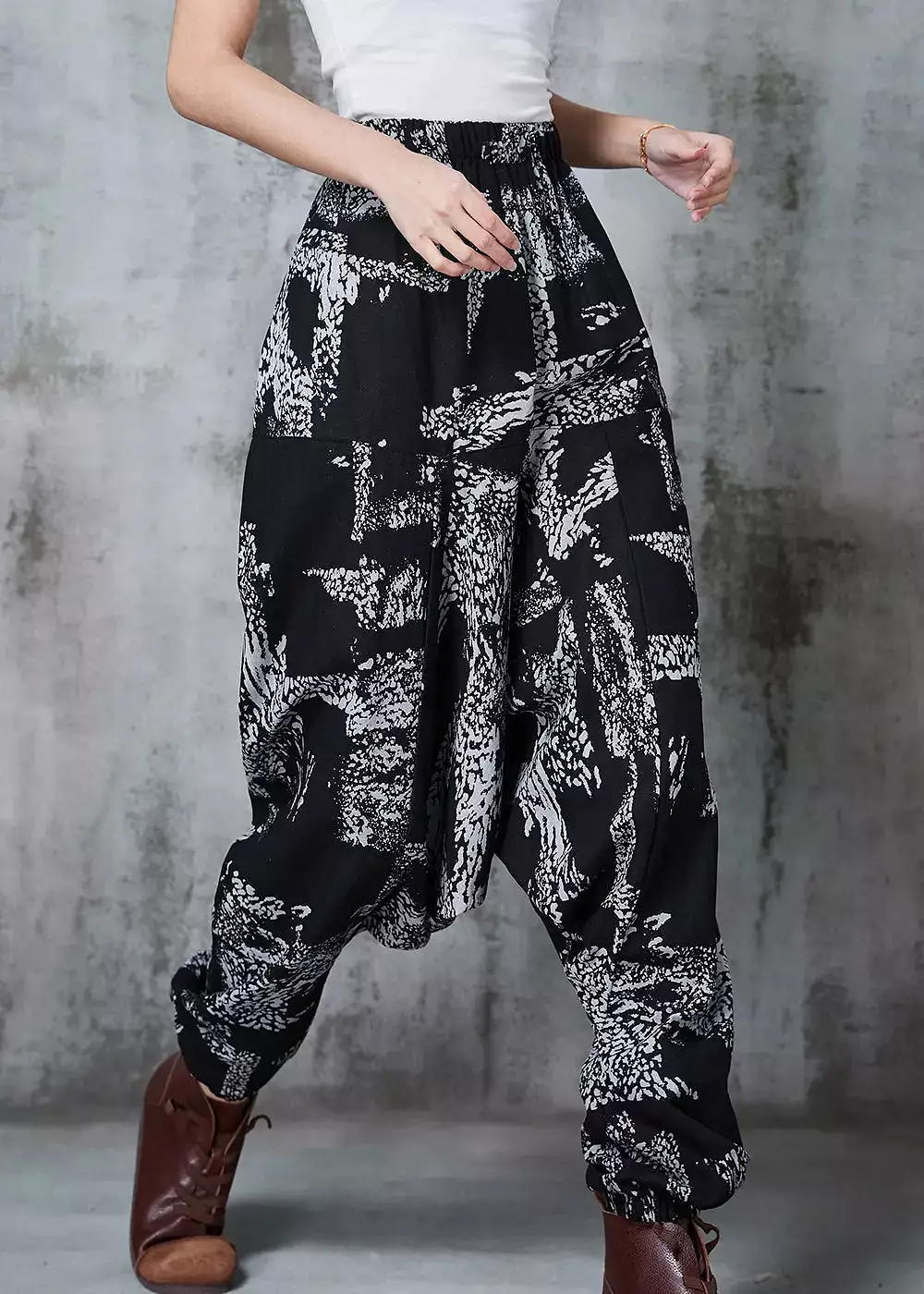 White Print Cotton Harem Pants Oversized Spring JK1012